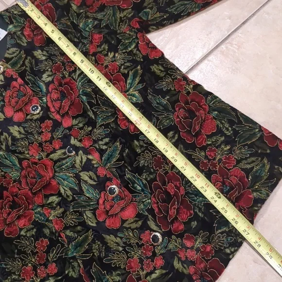 Vintage Floral Black Velvet Evening Wear Christmas Blazer Jacket Size 14/16 - Picture 3 of 4